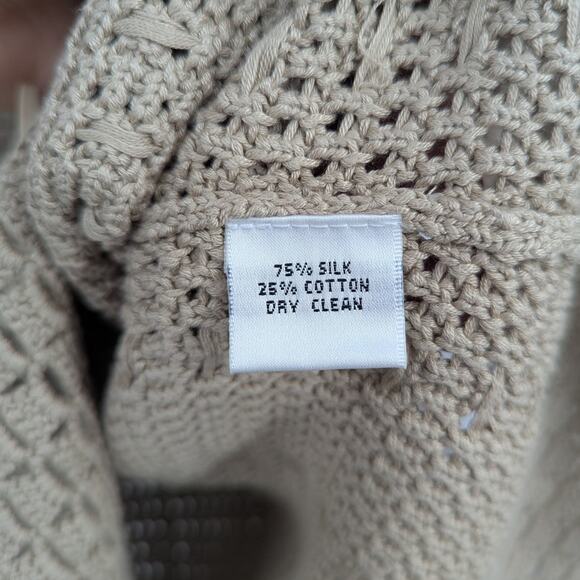 EUC Talbots Silk Blend Crochet Knit Cardigan Sweater Button Front Beige Size M - Picture 4 of 4